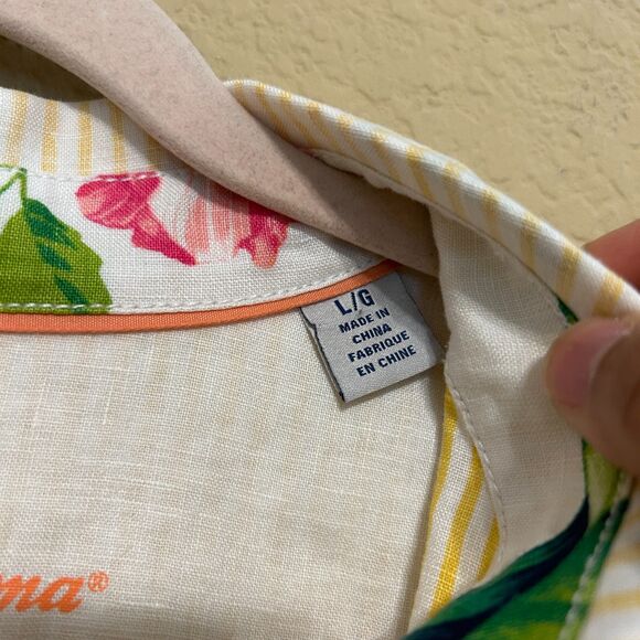 Tommy Bahama 100% Linen Button Up Shirt Womens Large Yellow White Coastal Beachy - Picture 6 of 7